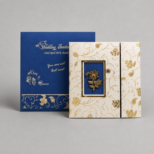 Royal Blue & Gold Luxury Floral Wedding Invitation