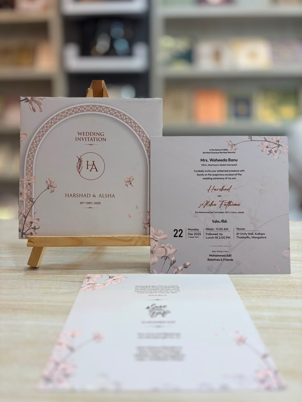 Blush Arch Floral Monogram Wedding Invitation Set