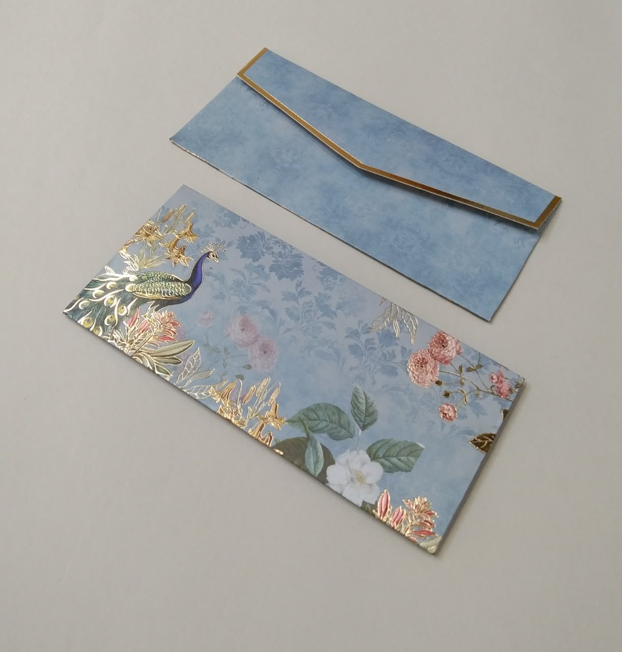Royal Peacock & Floral Blue Envelope Set