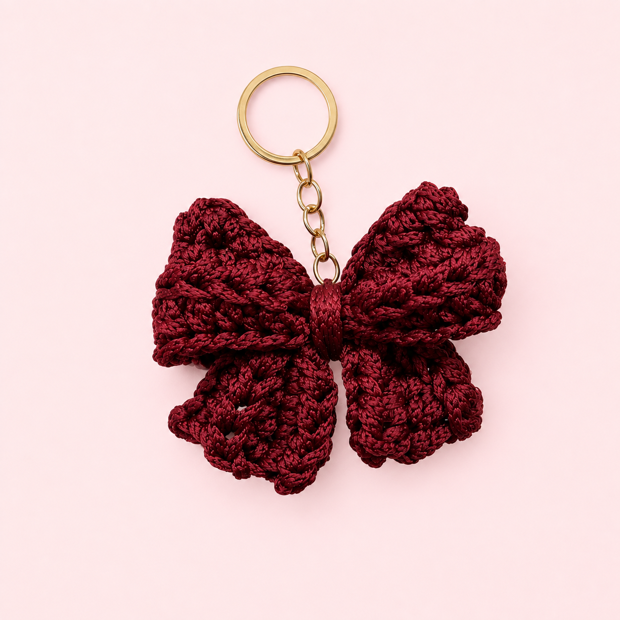 Crimson Bow Crochet Keychain