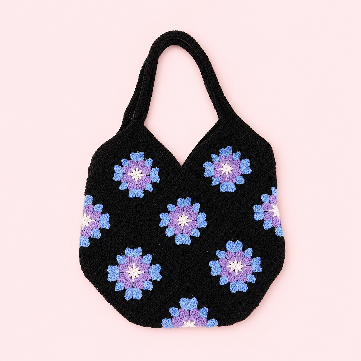 The Midnight Blue Floral Granny Square Bag