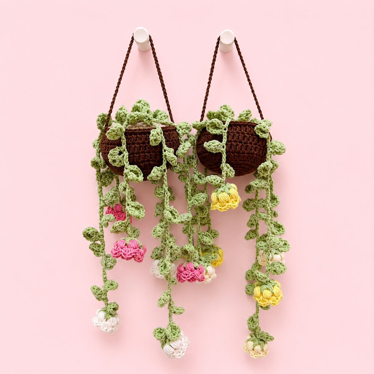 Blooming Vine Crochet Hanging Planter Duo