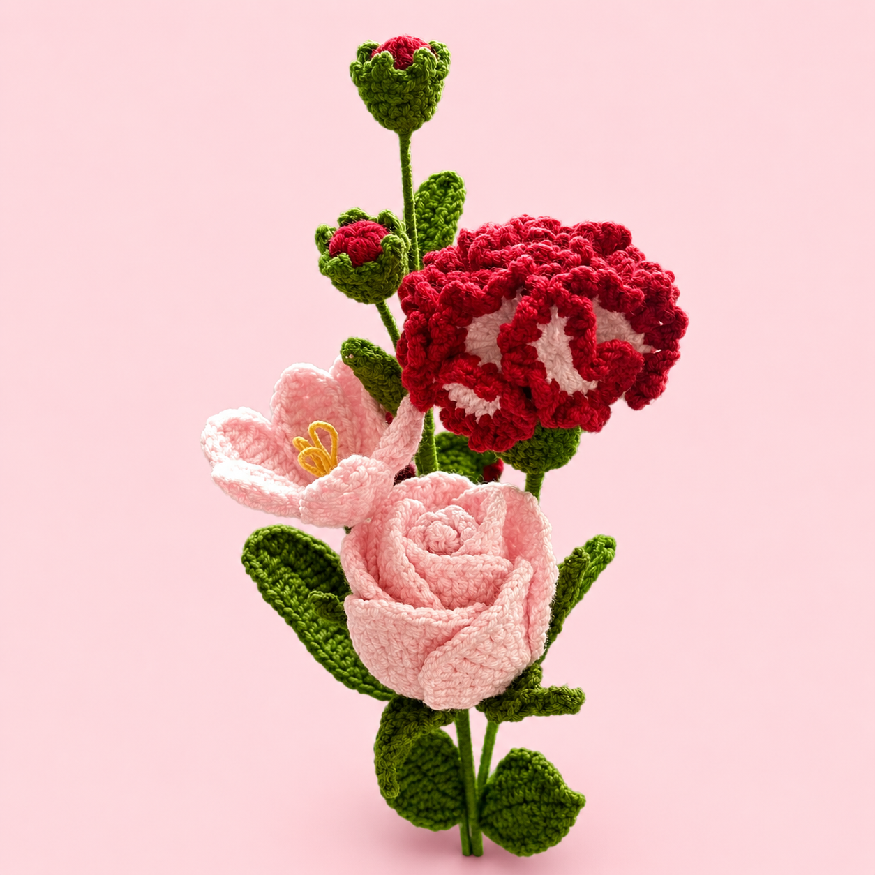 Blush & Ruby Crochet Floral Bouquet