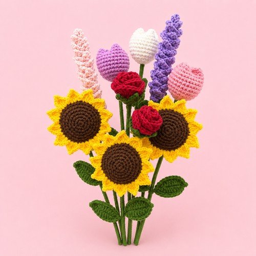 Sunflower & Wildflower Crochet Mixed Bouquet