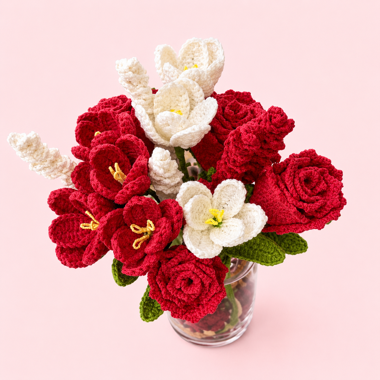 Crimson & Ivory Romance Crochet Bouquet