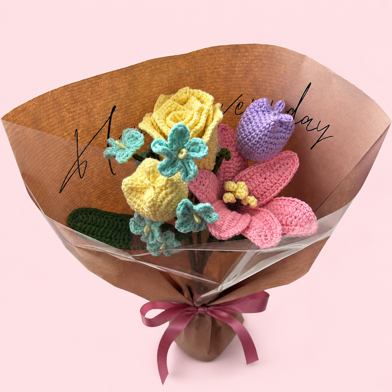 Pastel Meadow Wrapped Crochet Bouquet