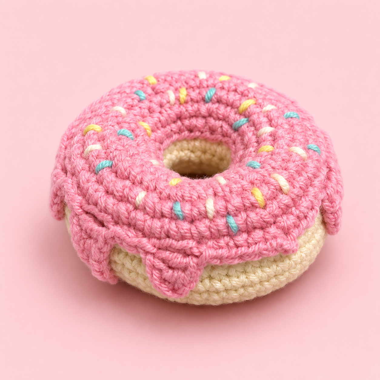 Pink Frosted Donut Crochet Plushie