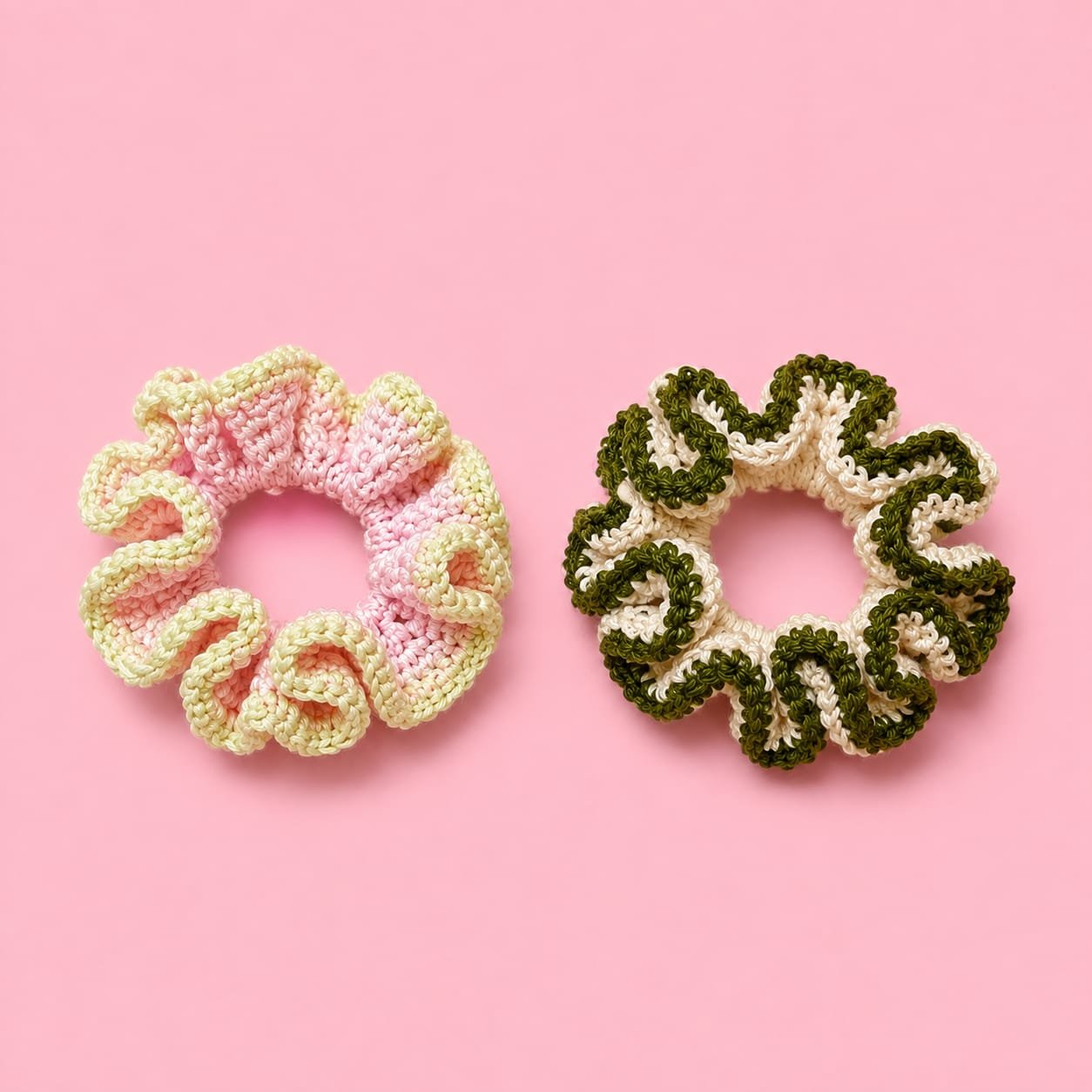 Ruffled Layered Crochet Scrunchie Set
